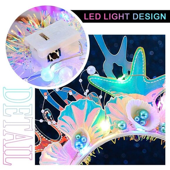 Light Up Mermaid Headband Fish Headpiece Glowing Ocean Costume Hair Accessory